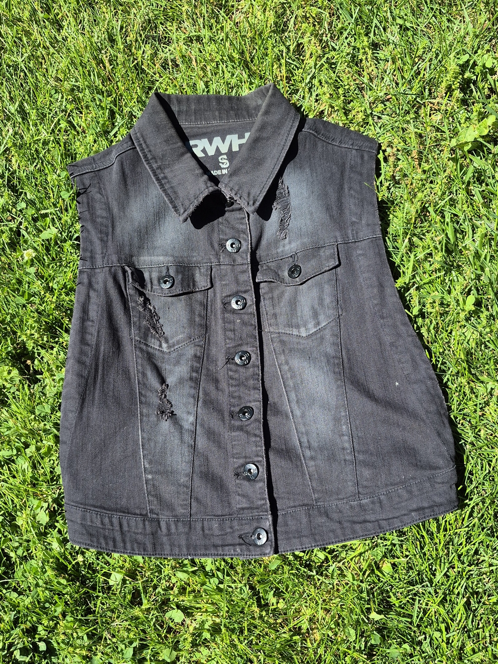 RWH Black Distressed Denim Vest-S